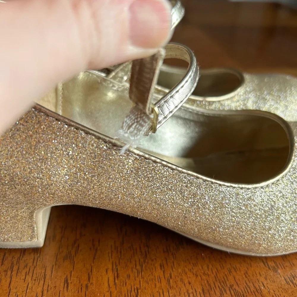 Olive‎ & Edie Lucina Mary Jane Youth Girls Size 4 Gold Glitter Heel Dressy Glam